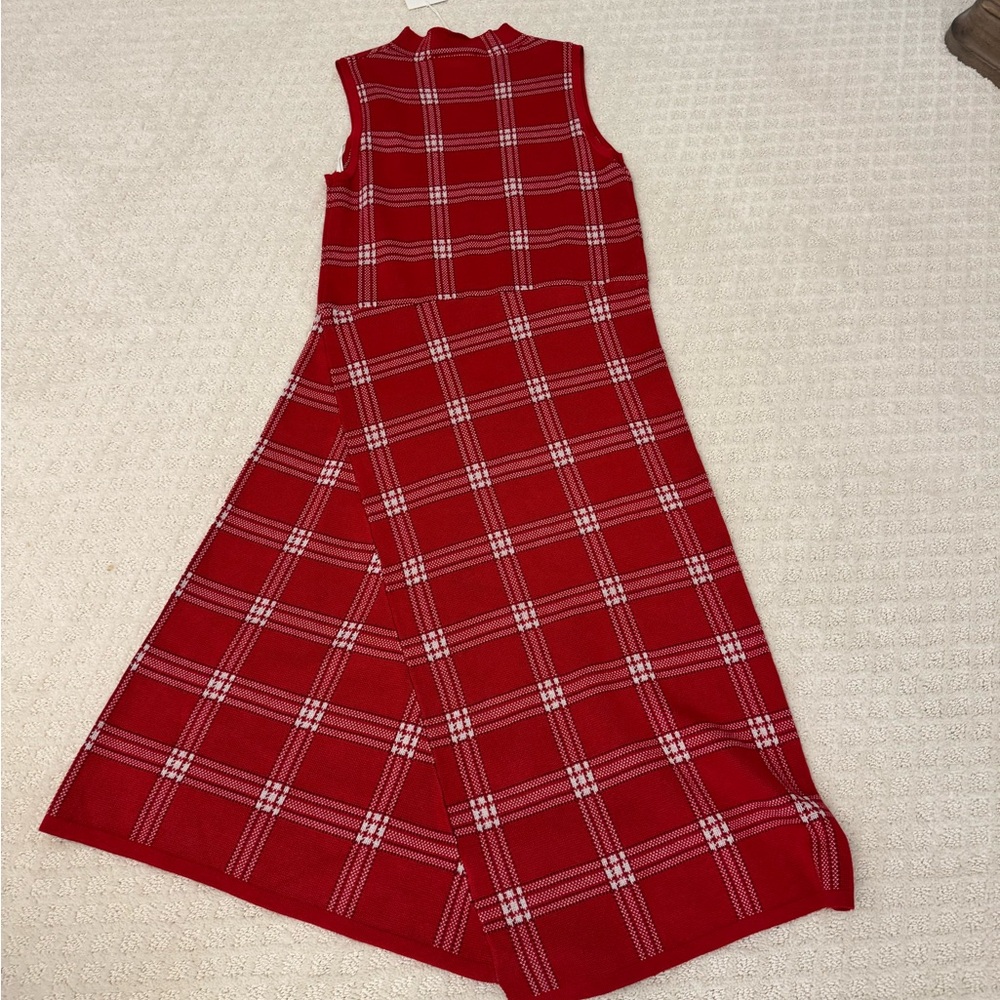 Red Plaid Midi Dress